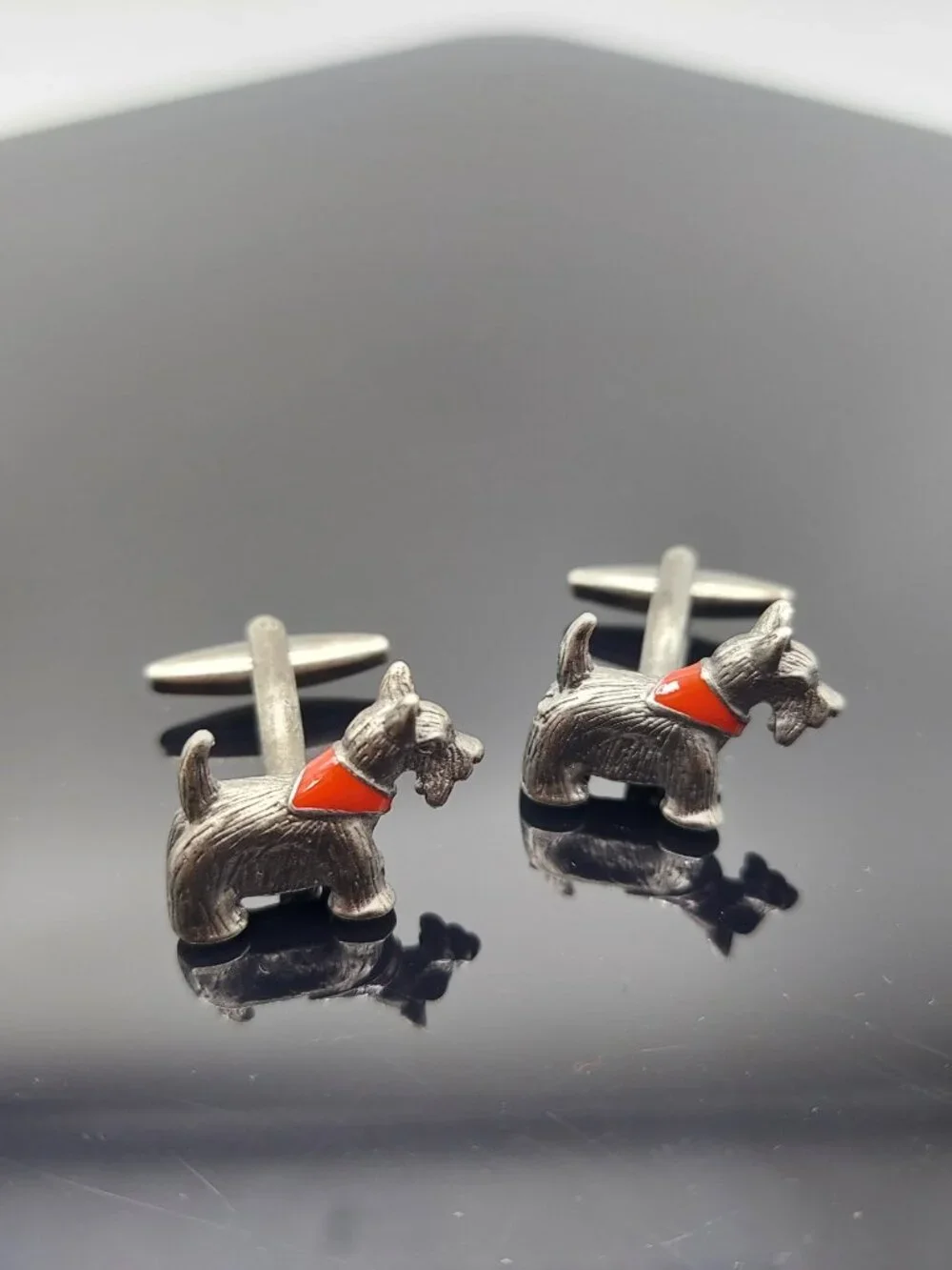 Scottish Dog Terrier Cufflinks Red Collar Links Father's Day Gift Vintage